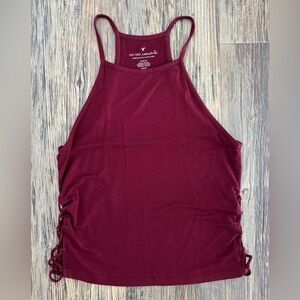 American Eagle AEO Racerback Tank Top Women’s M Burgundy Criss-Cross Side Panels